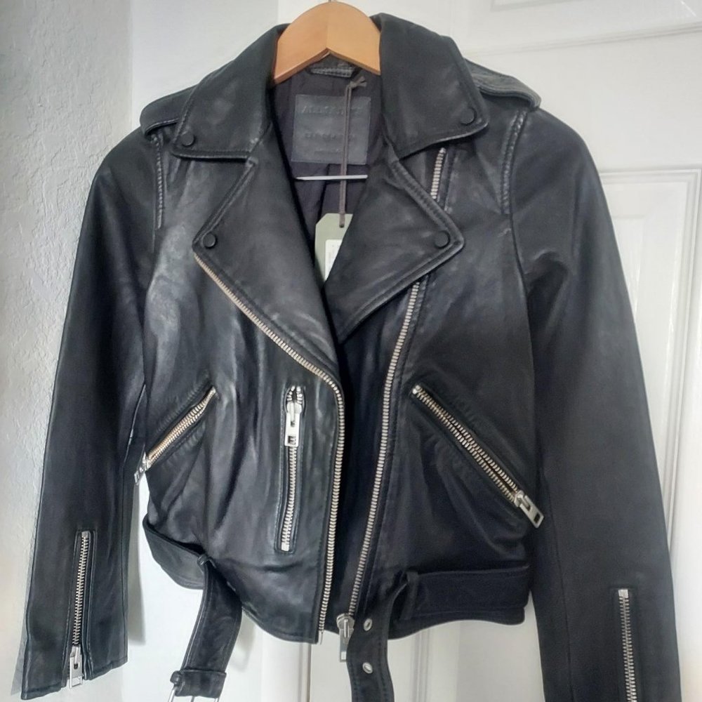 NWT All Saints Balfern Biker jacket, black, US 4 - Picture 3 of 16